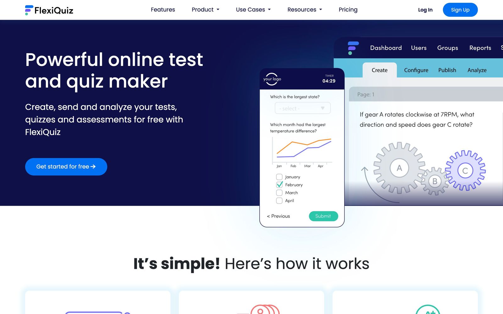 FlexiQuiz website, homepage