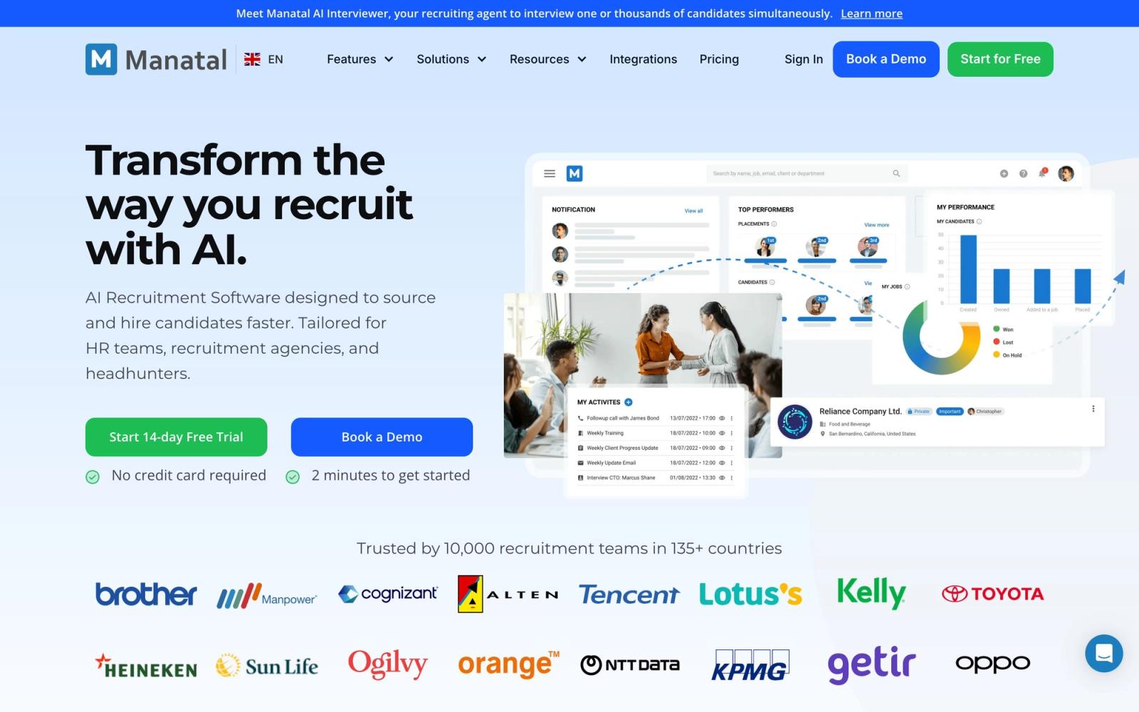 Manatal website: homepage