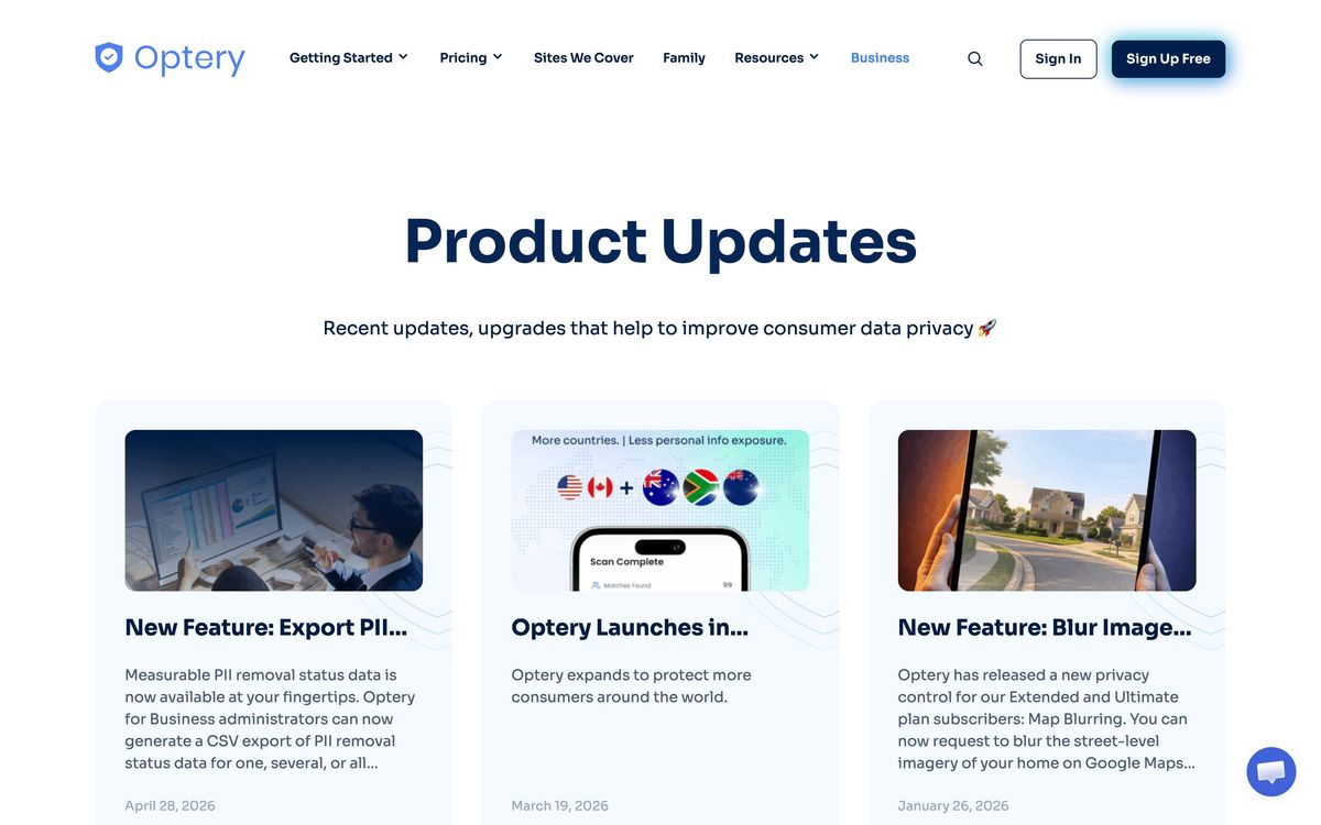Optery, product page screenshot