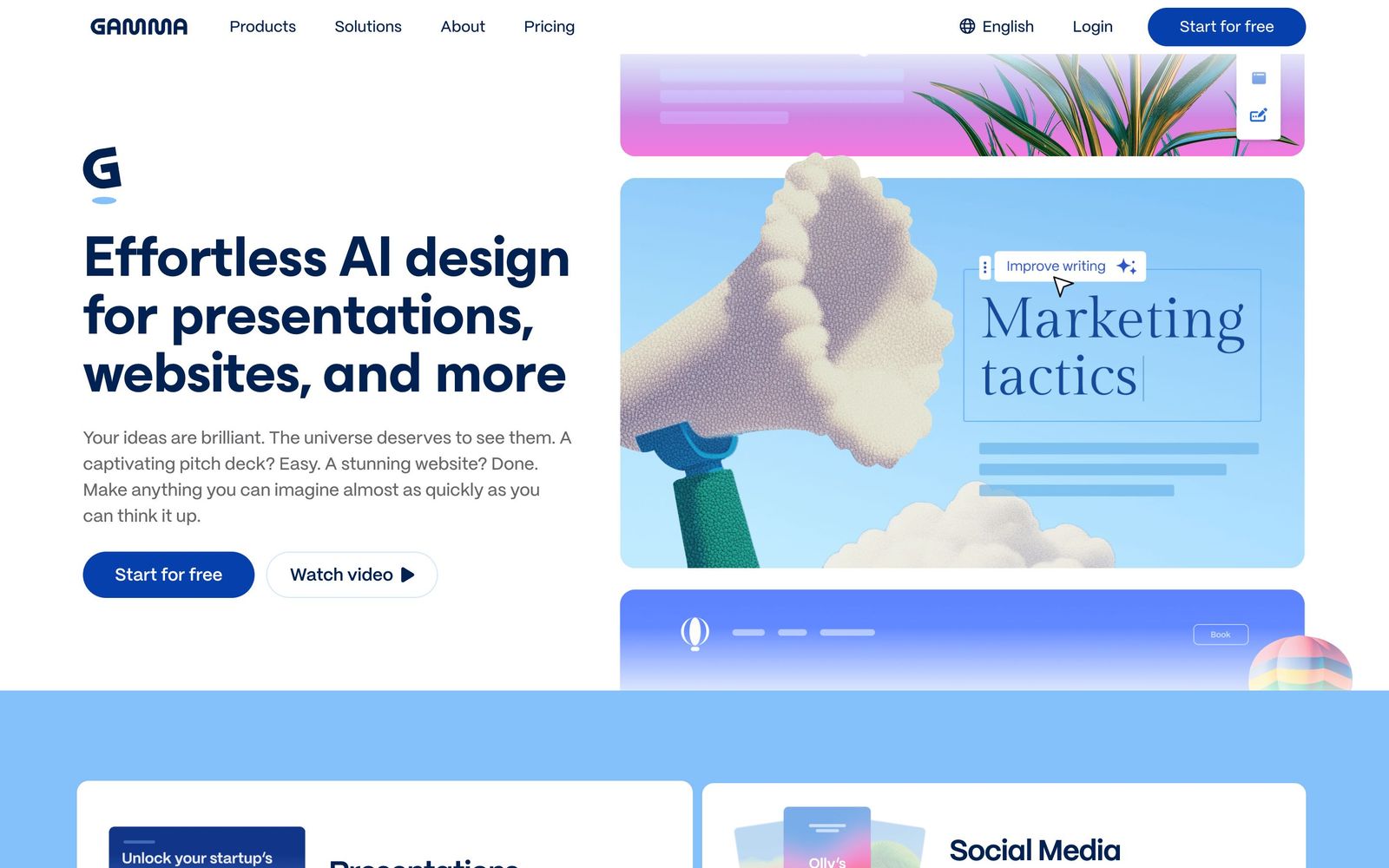 Gamma website, homepage