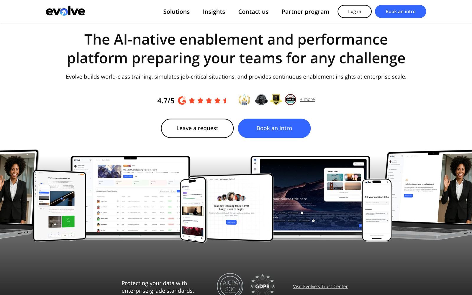 Evolve website, homepage