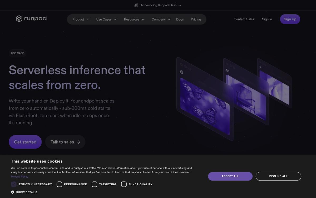 Runpod: use cases page screenshot