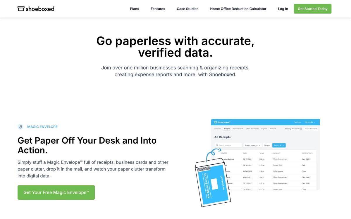 Shoeboxed, features page screenshot