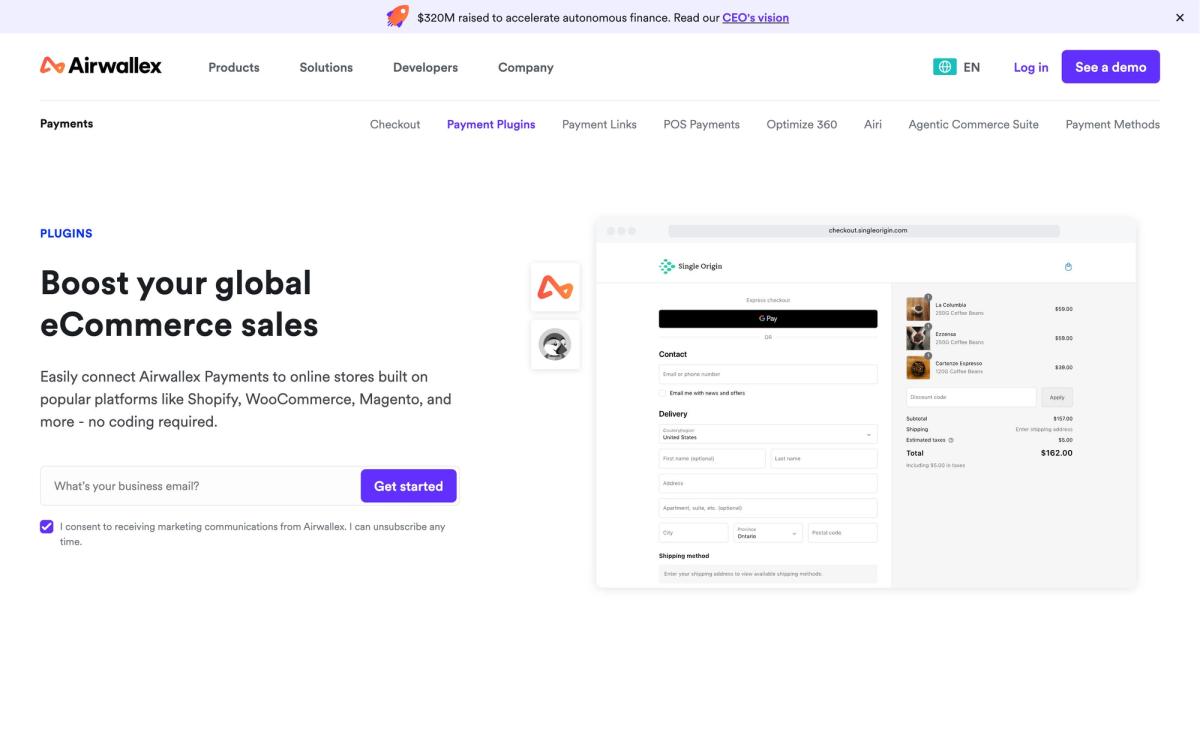 Airwallex, product page screenshot