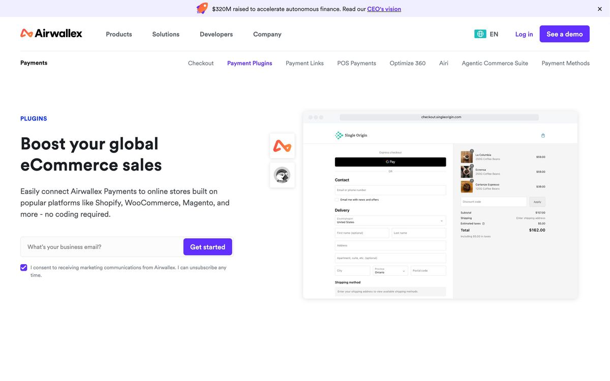 Airwallex, product page screenshot