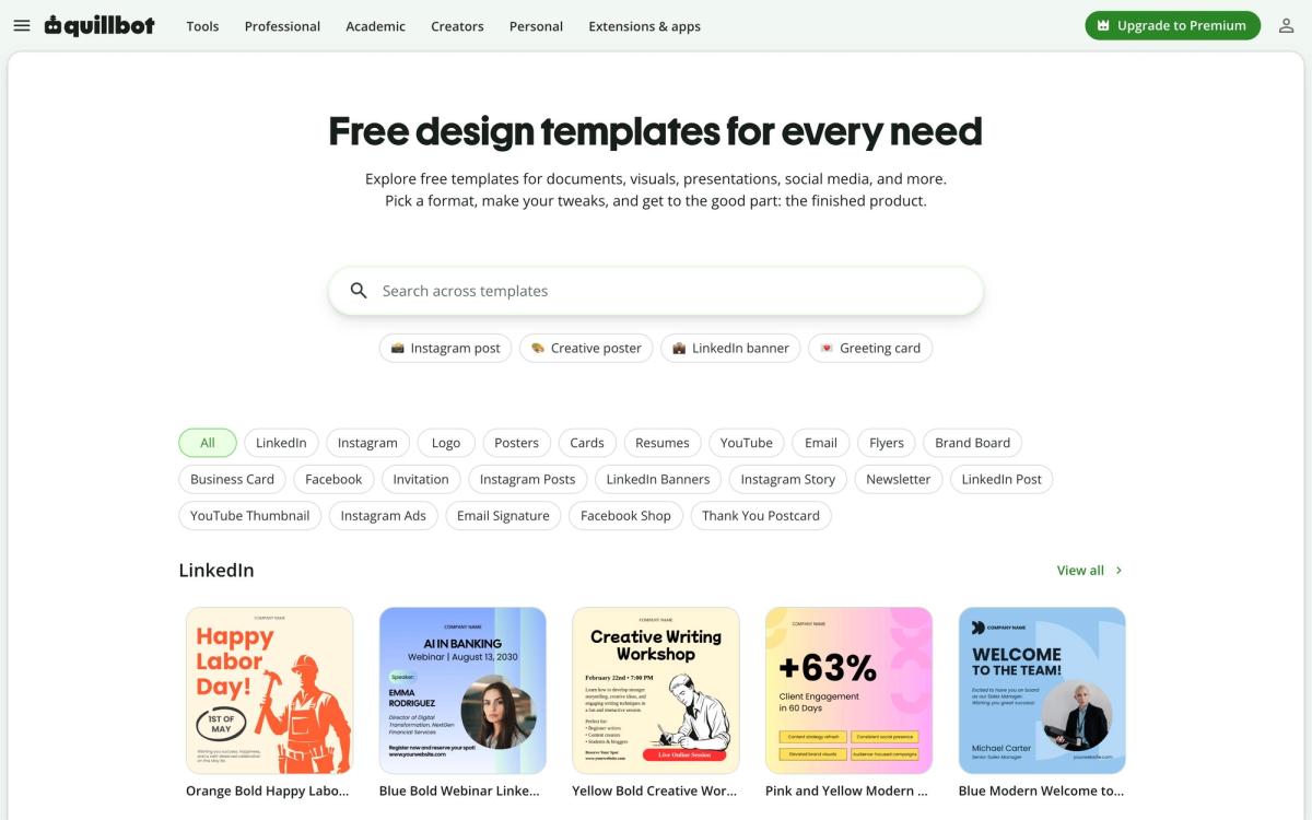 QuillBot: templates page screenshot