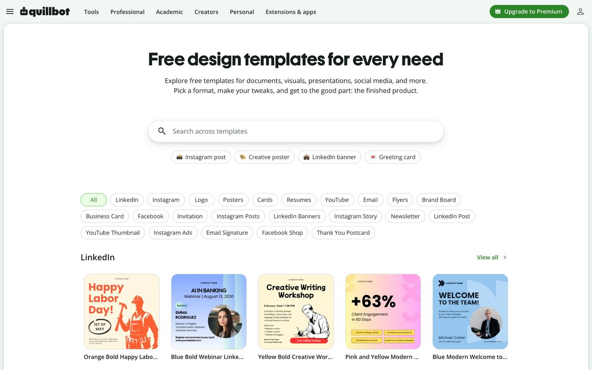 QuillBot: templates page screenshot