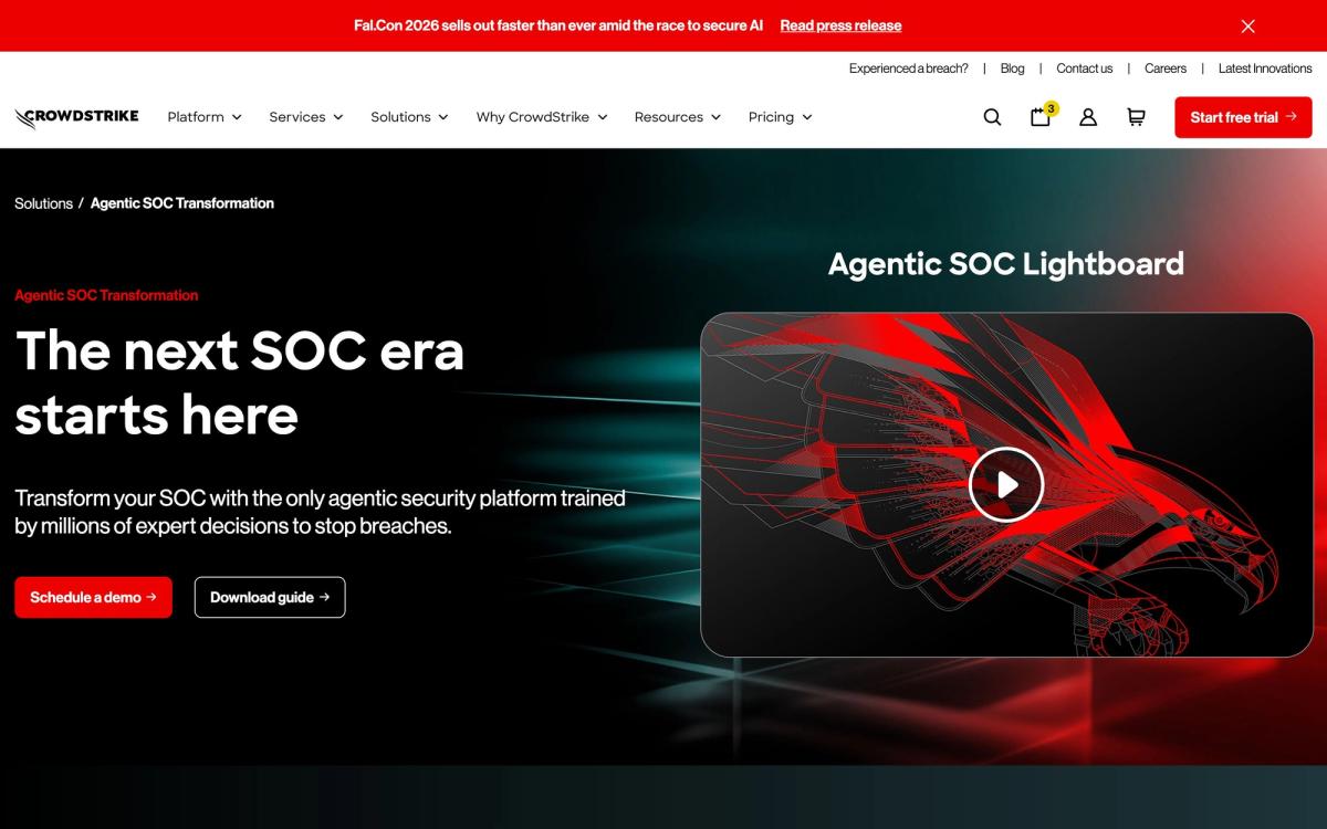 CrowdStrike, solutions page screenshot