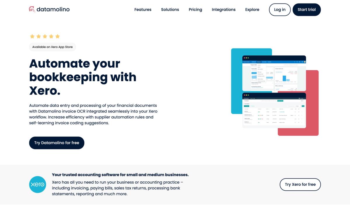 Datamolino, integrations page screenshot