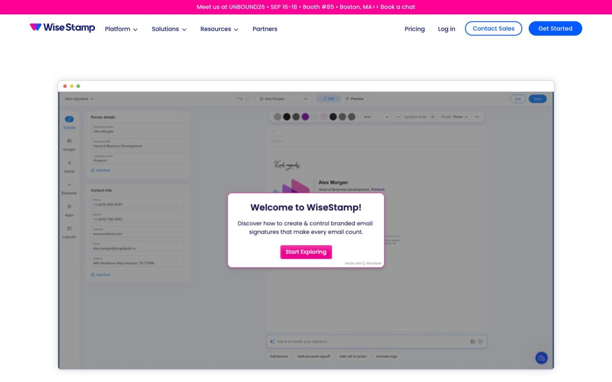 WiseStamp, product page screenshot