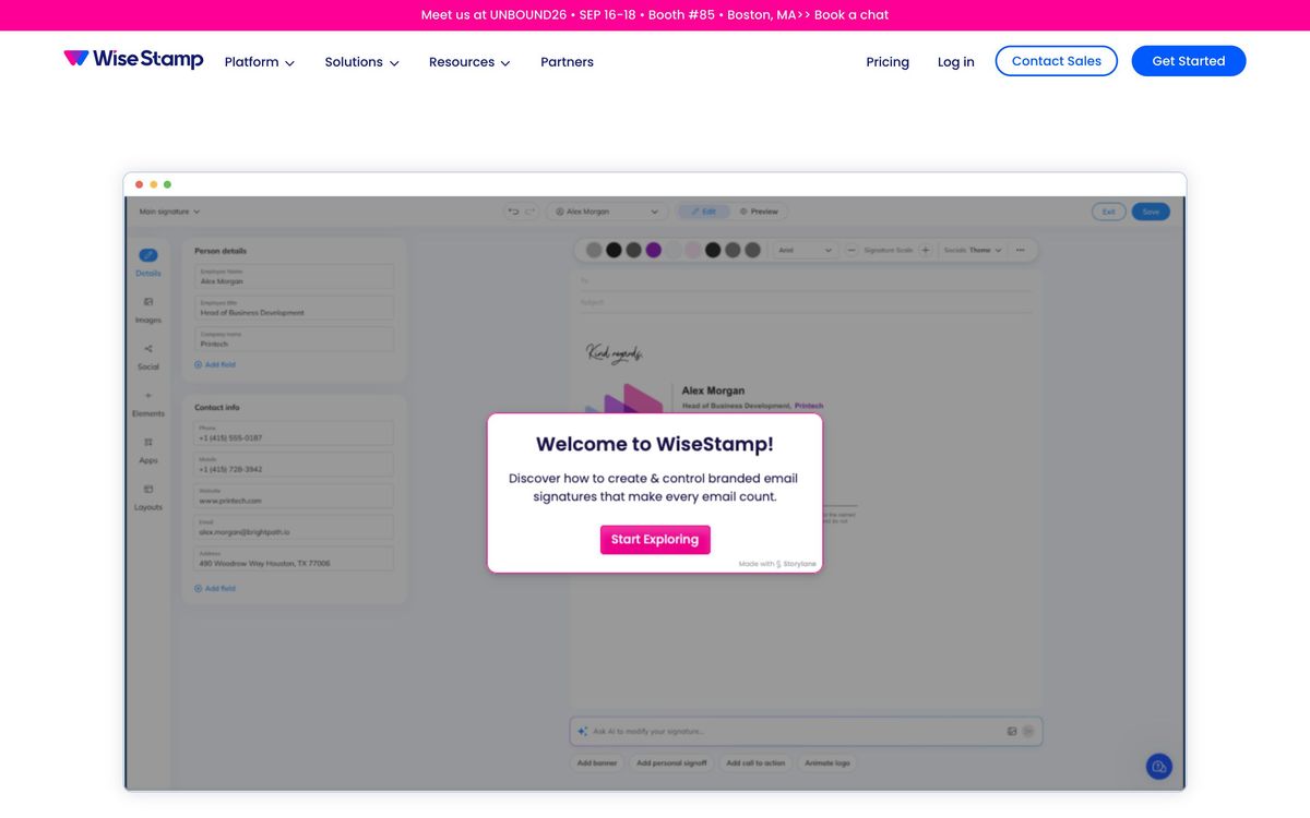 WiseStamp, product page screenshot