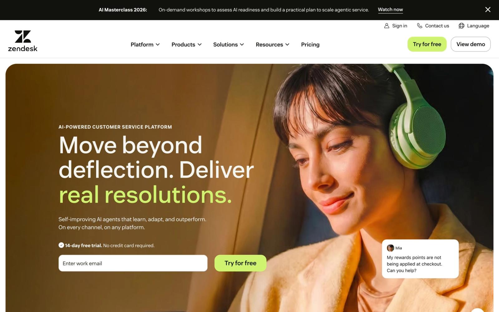 Zendesk website, homepage
