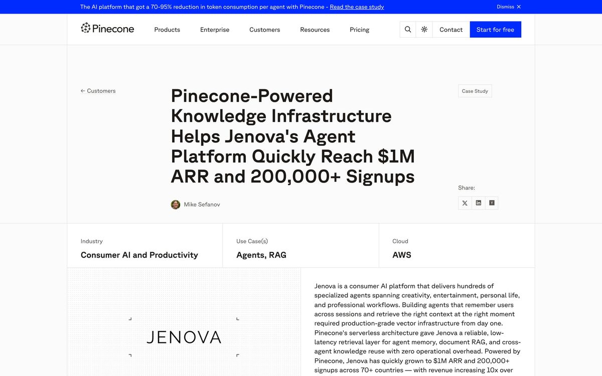 Pinecone: product page screenshot