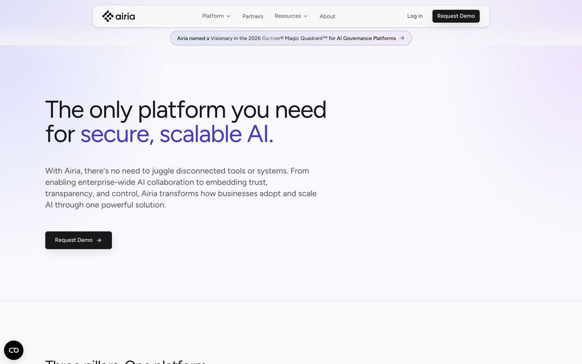Airia, product page screenshot