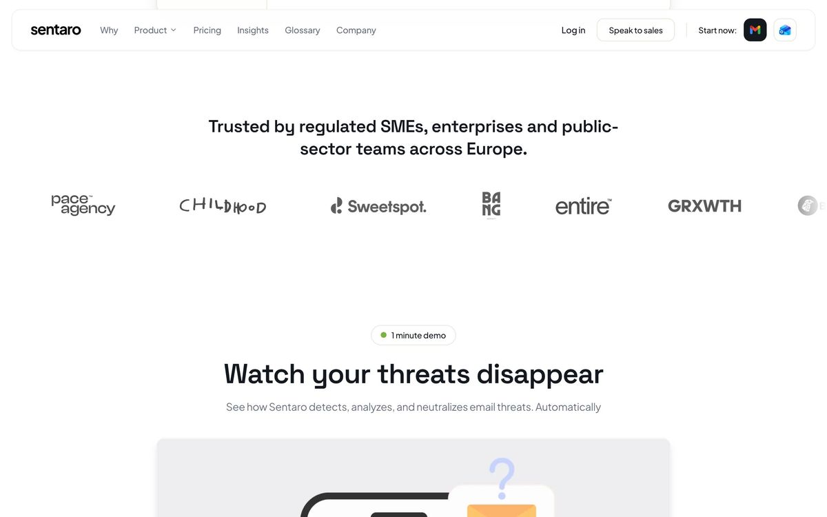 Sentaro, product overview page screenshot