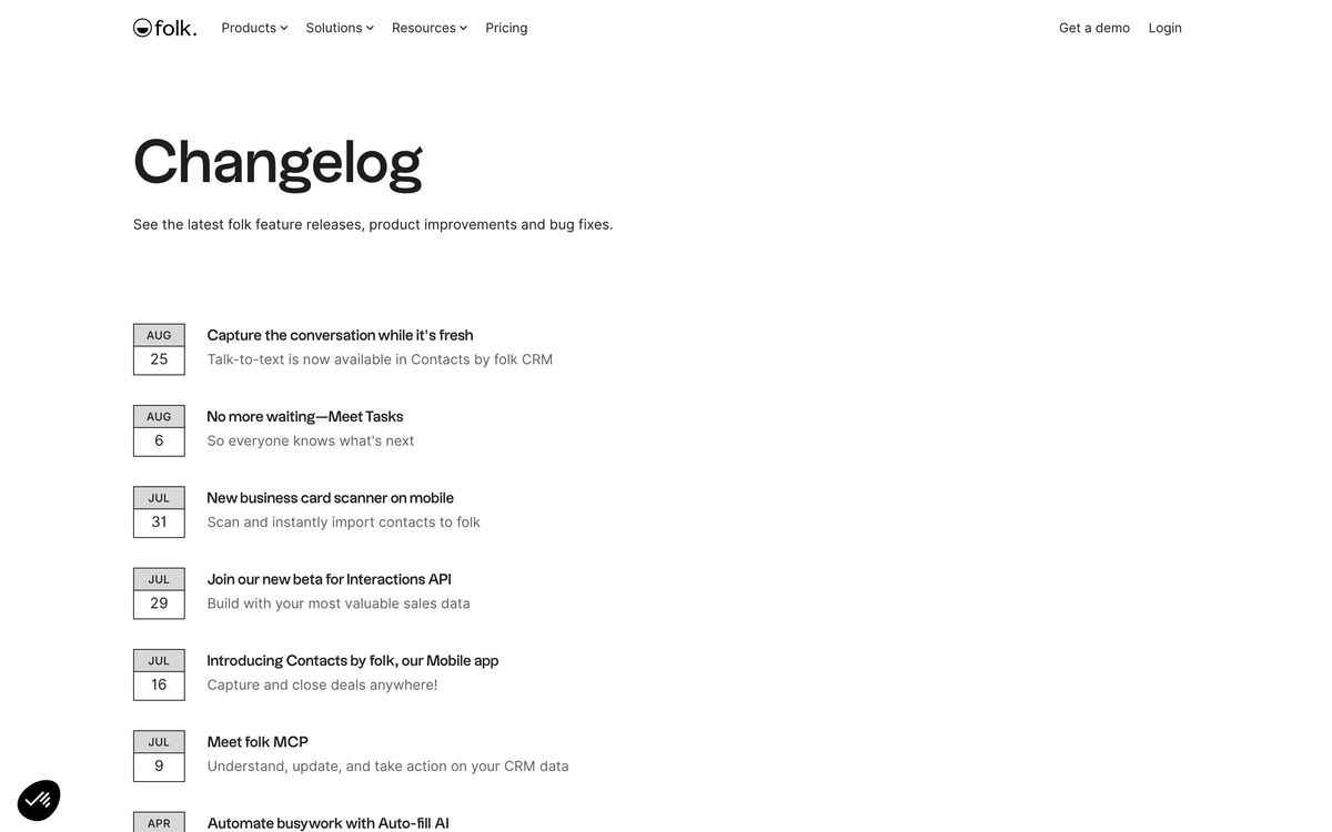 folk, features page screenshot