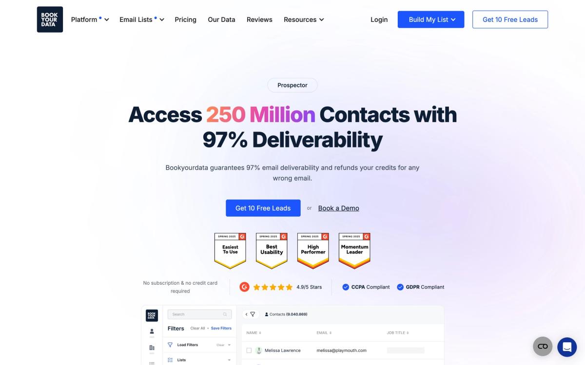 Bookyourdata, product page screenshot