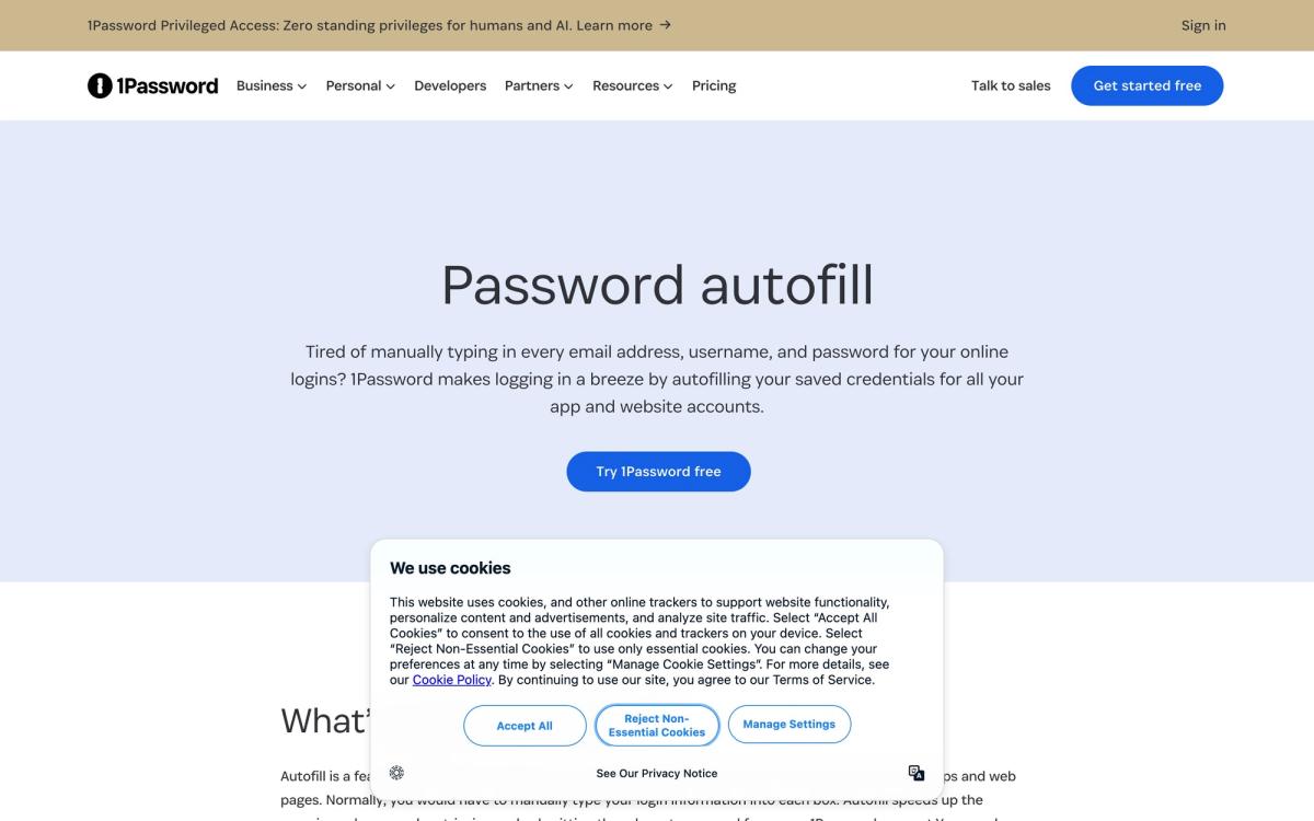 1Password, features page screenshot