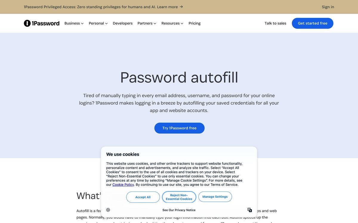 1Password, features page screenshot