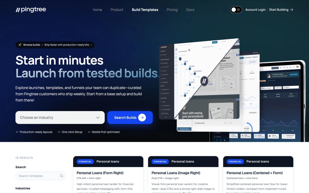 Pingtree, templates page screenshot
