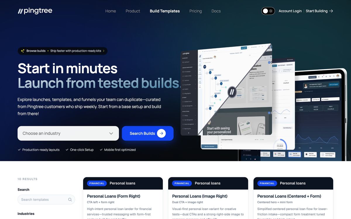 Pingtree, templates page screenshot