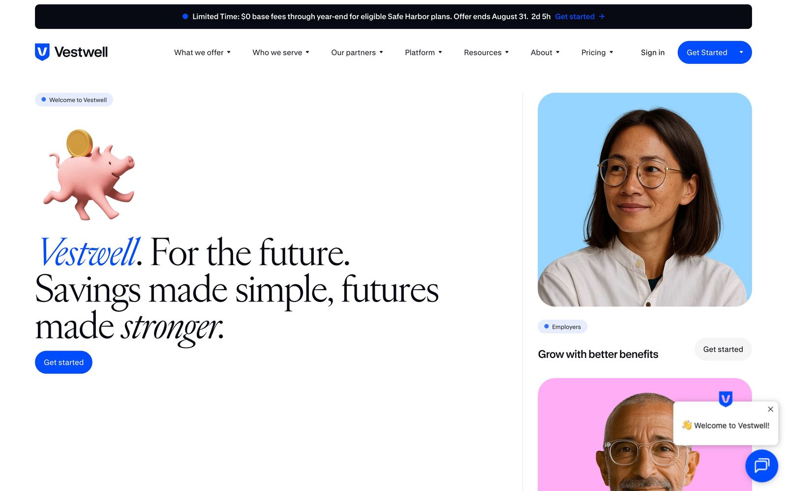 Vestwell website, homepage