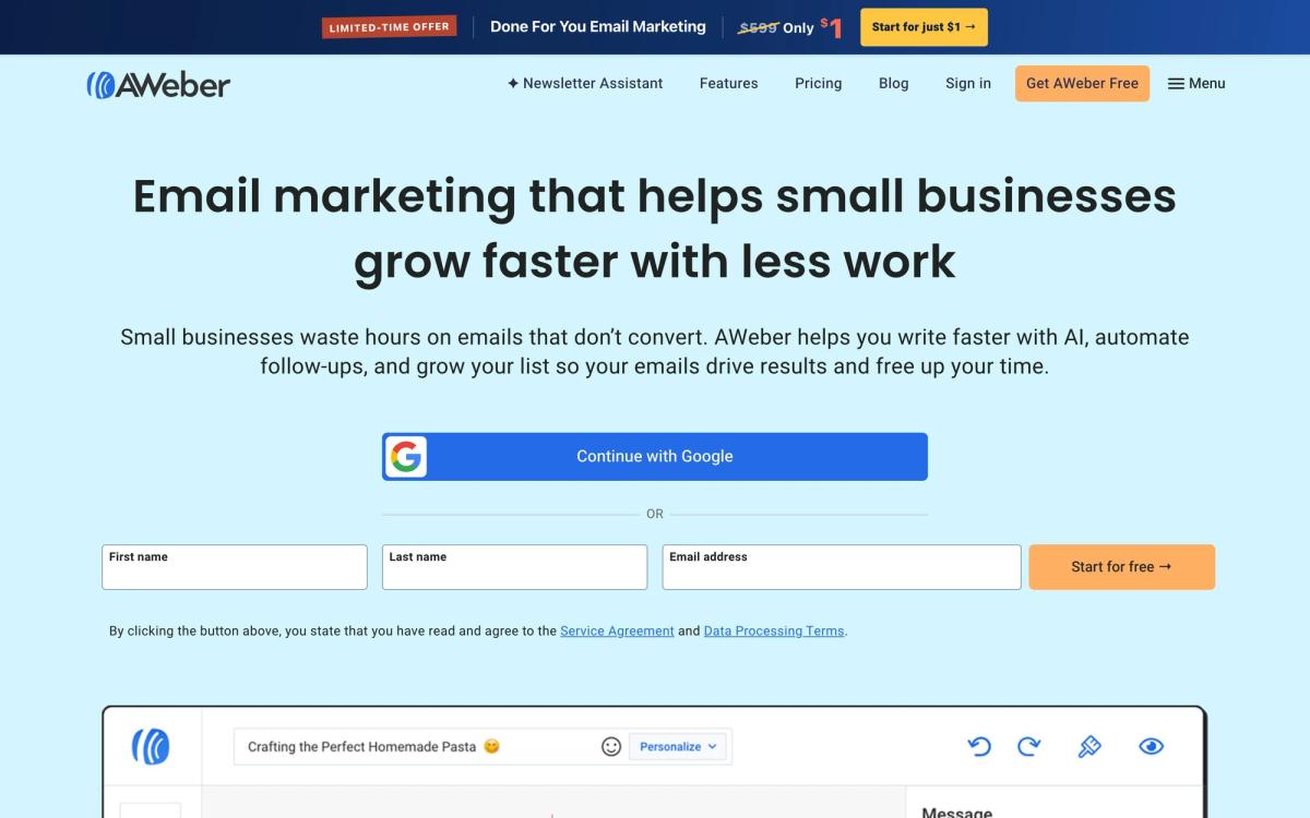 AWeber, features page screenshot