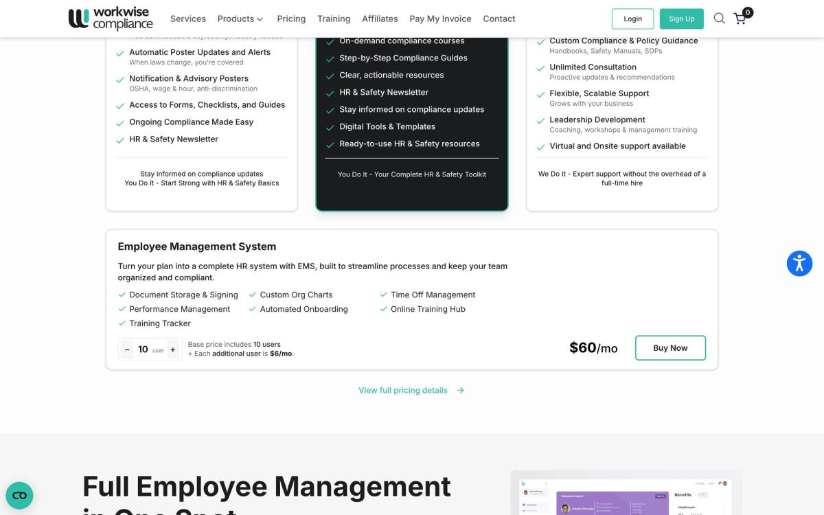 WorkWise Compliance, product overview page screenshot