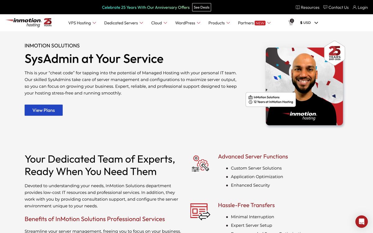 InMotion Hosting, solutions page screenshot