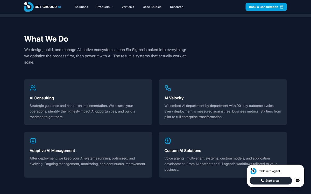 Dry Ground AI, product overview page screenshot