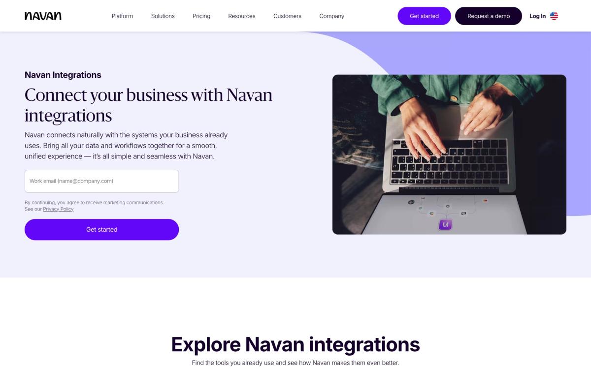 Navan, integrations page screenshot