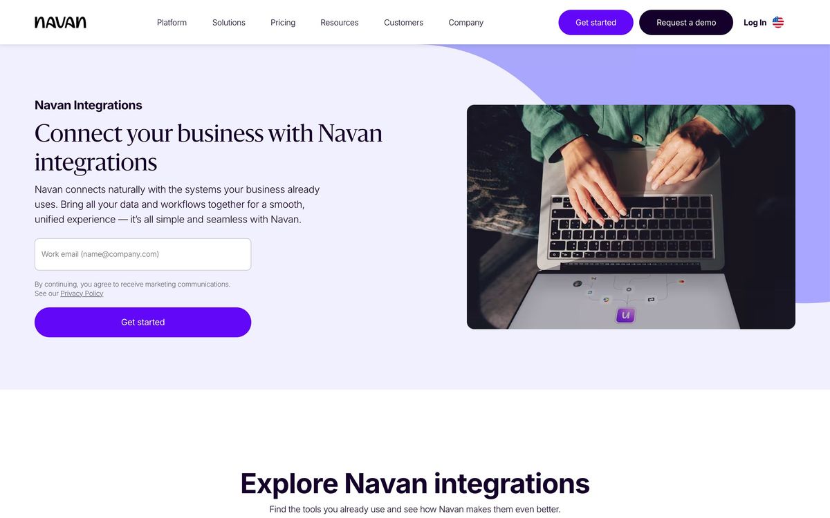 Navan, integrations page screenshot