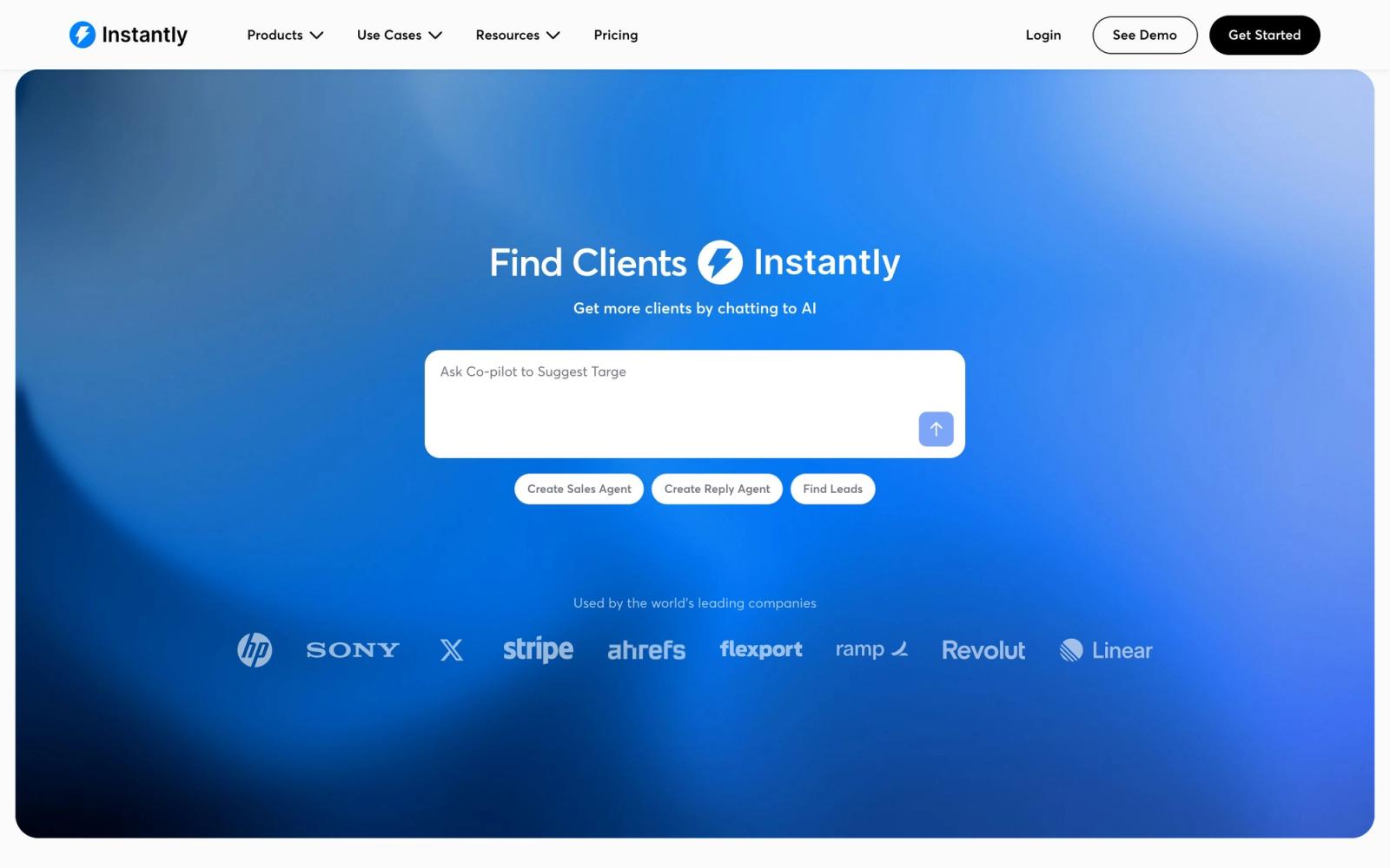 Instantly website, homepage