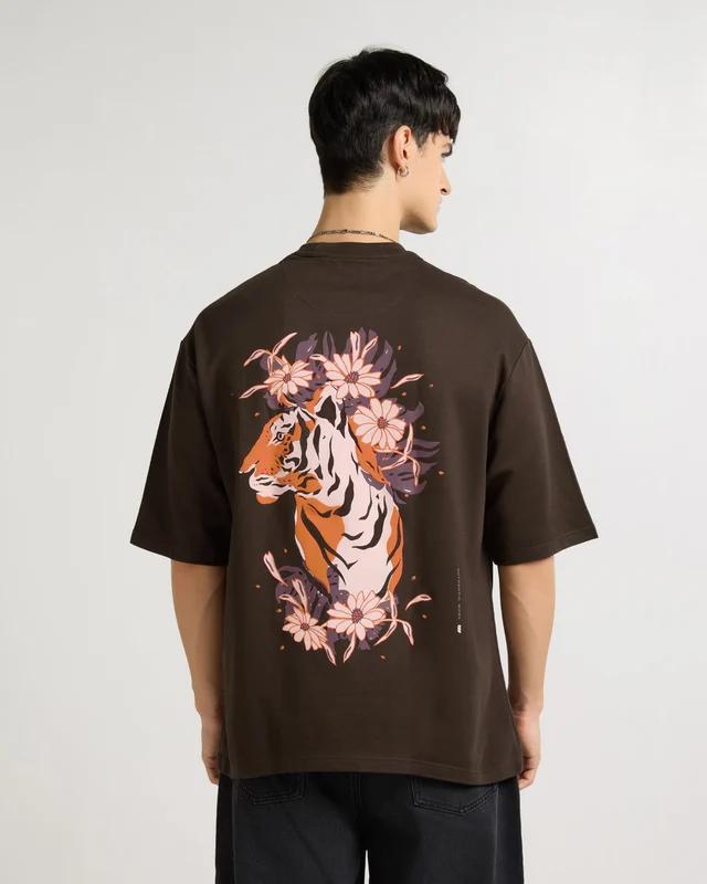 Weezy coffee brown Floral Tiger Graphic Tee