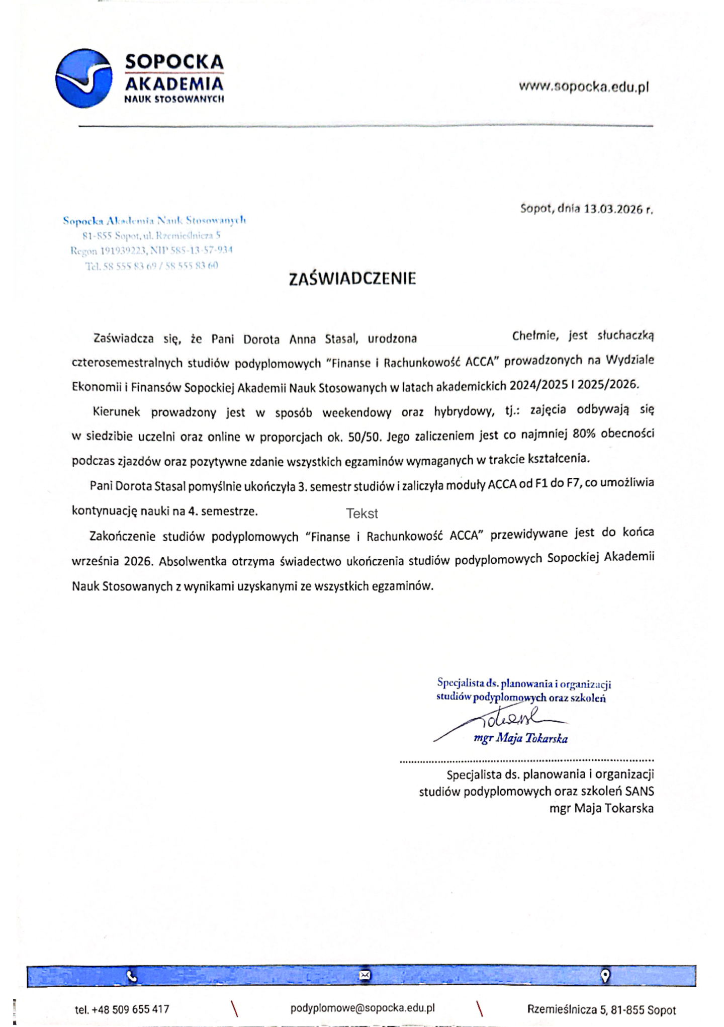 Zaświadczenie ACCA