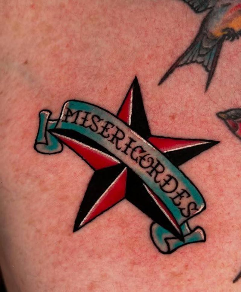 Color traditional star and banner with lettering on chest