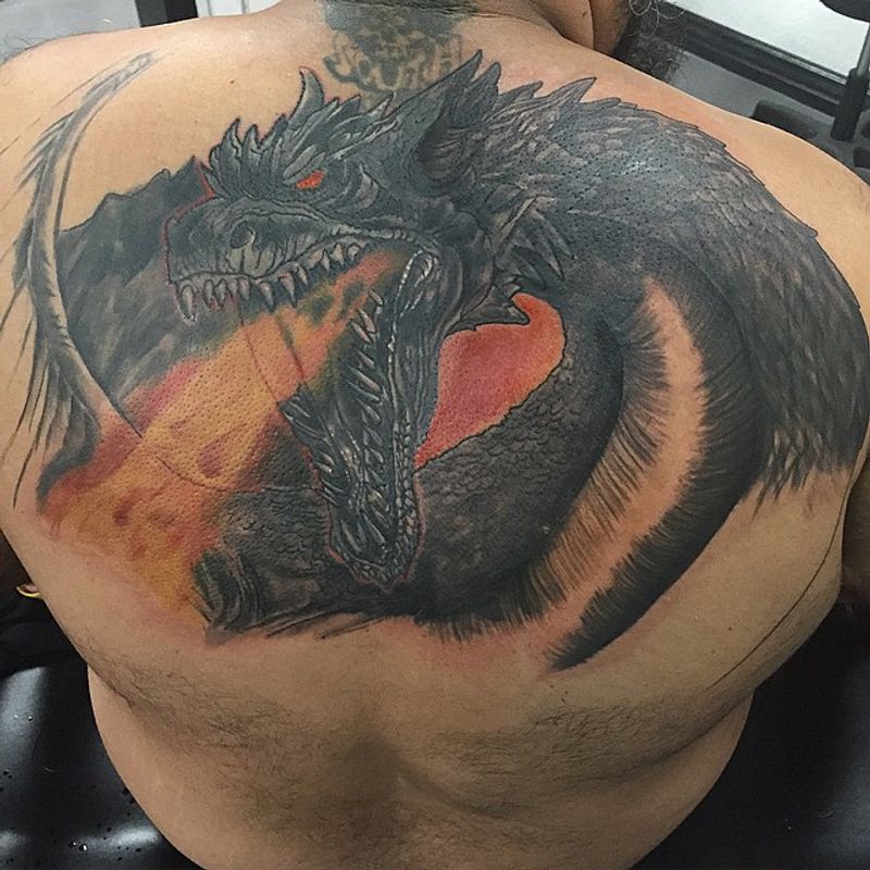 large dragon tattoo on full back