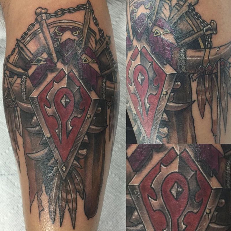 illustrative medieval armor tattoo on a calf