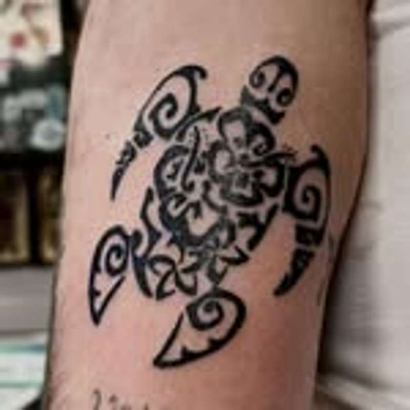 tribal turtle tattoo on upper arm