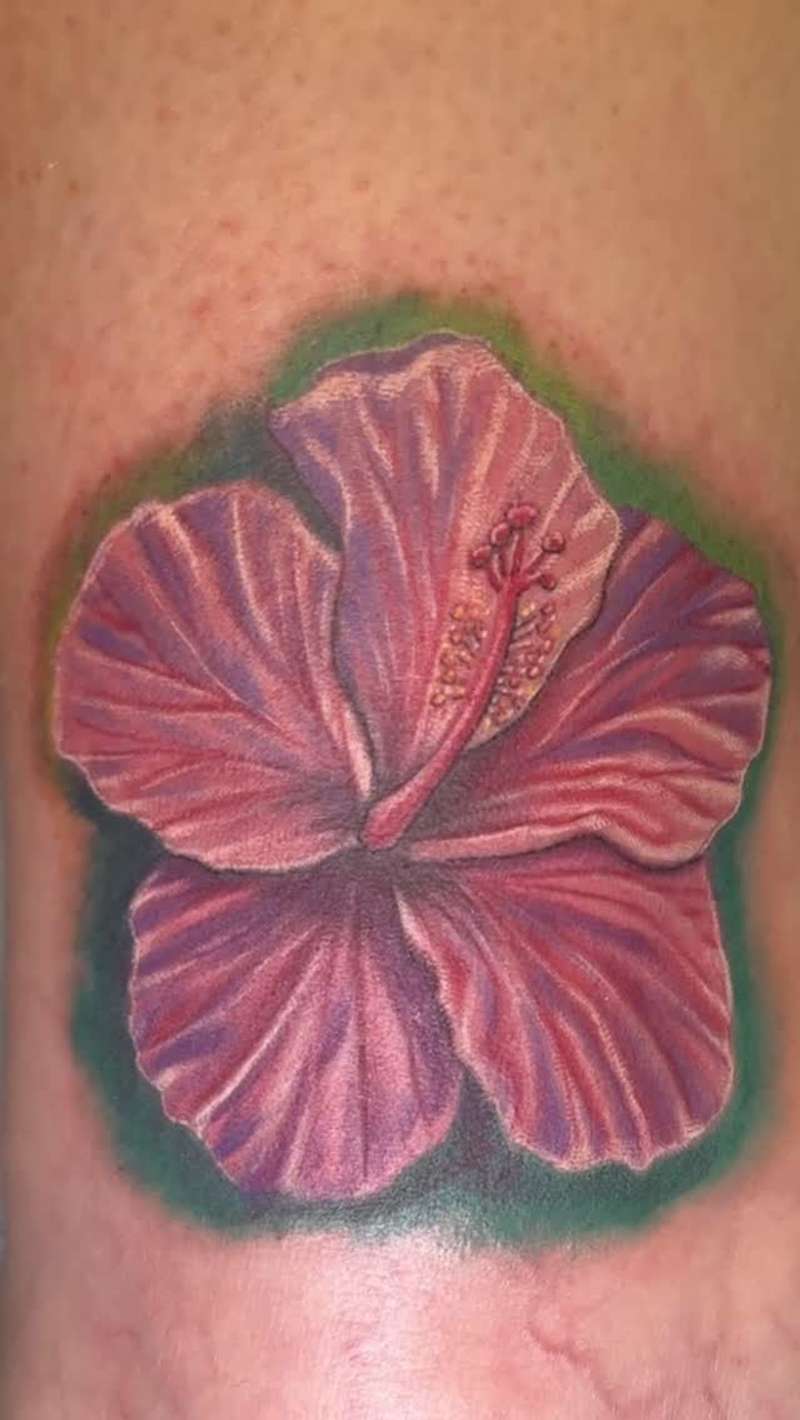 realistic hibiscus flower tattoo