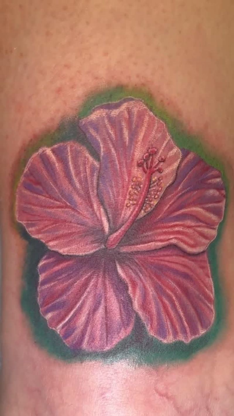 realistic hibiscus flower tattoo