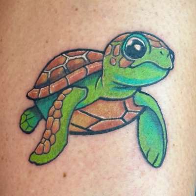 illustrative turtle tattoo with bright colors