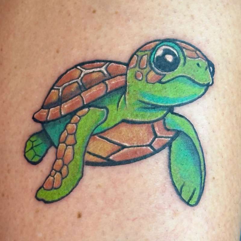 illustrative turtle tattoo with bright colors