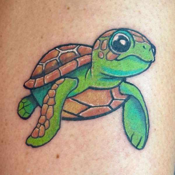 illustrative turtle tattoo with bright colors