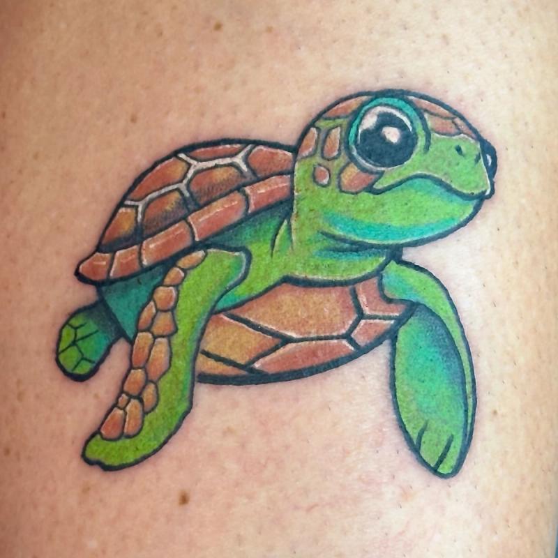 illustrative turtle tattoo with bright colors