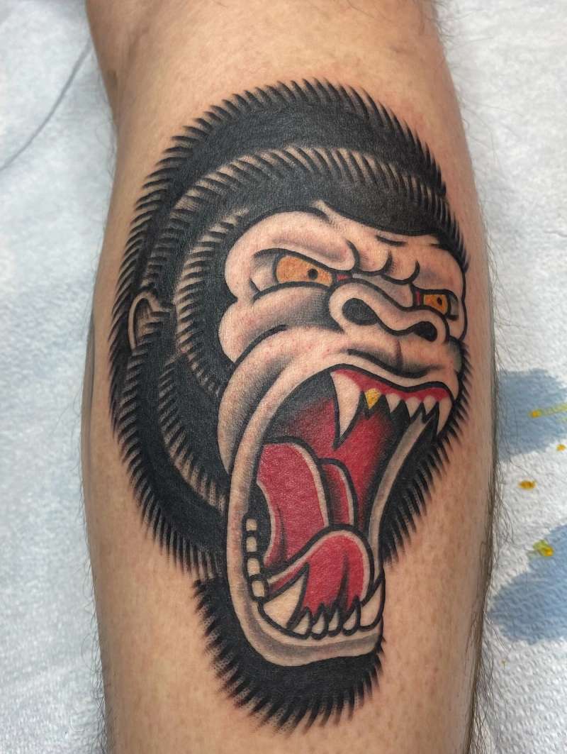 traditional gorilla tattoo on calf