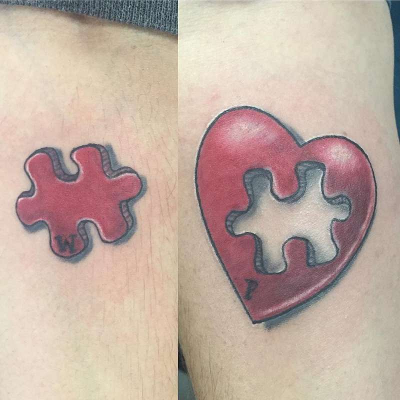illustrative tattoo of a puzzle piece and a heart