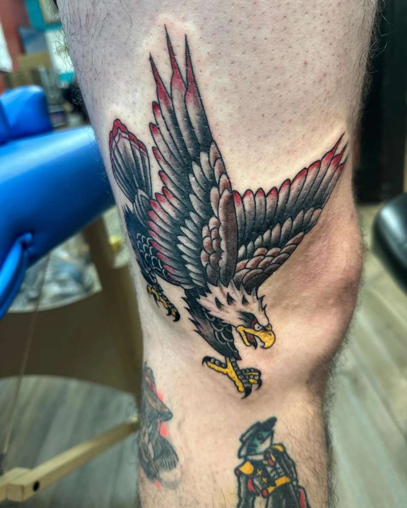 traditional eagle tattoo on a leg