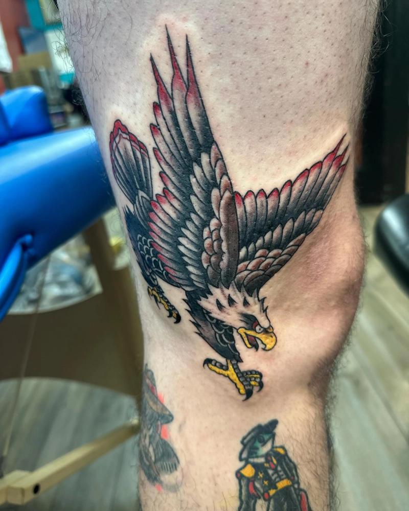 traditional eagle tattoo on a leg