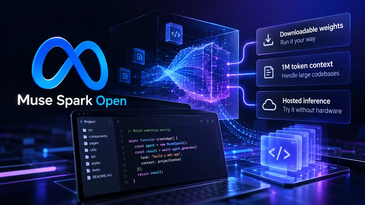 Meta's open-weight Muse Spark Open can run via hosted APIs or two M5 Ultra Mac Studios. Solo developers should benchmark completed coding tasks and total cost before changing their model default.